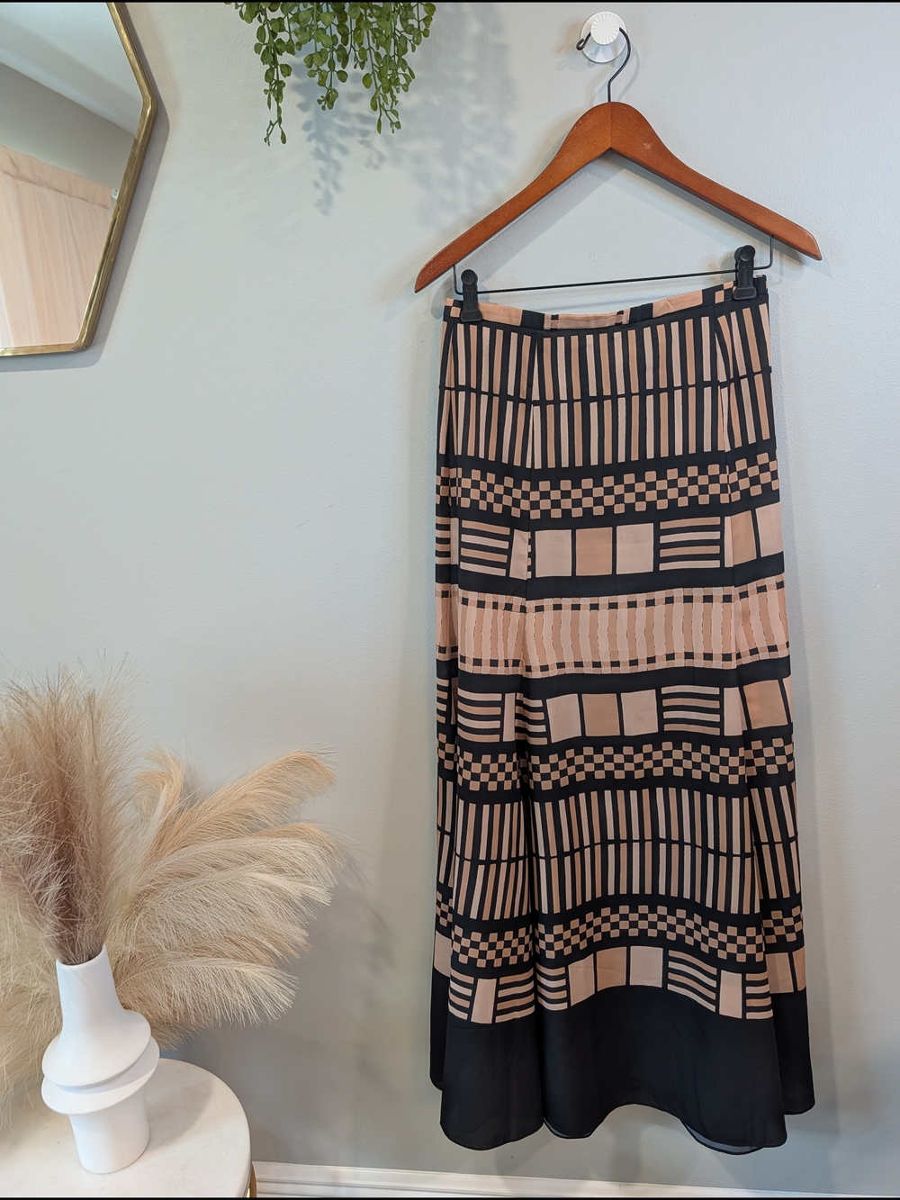 Tracy Reese Beige and Black Geometric Maxi Skirt Sz M
